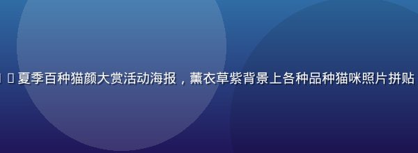 猫咪社区2026夏季百种猫颜大赏活动海报，薰衣草紫背景上各种品种猫咪照片拼贴，活动氛围热烈